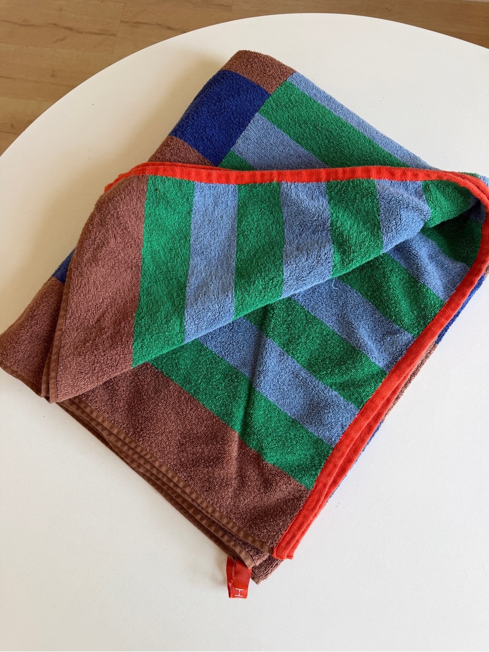OOKIOH Large Dakar Beach Towel - Color Block Stripe Brown Blue Green